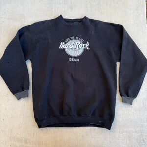 Vintage‎ 1990s Hard Rock Cafe Chicago Crewneck Save The Planet Black XL Sweater